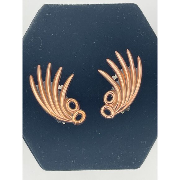 Coro Pair Clip On Earrings Rose Gold Tone Approx 1.75" - Picture 5 of 10